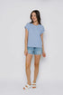 Daisy-Textured Rib Roll Cuff Tee